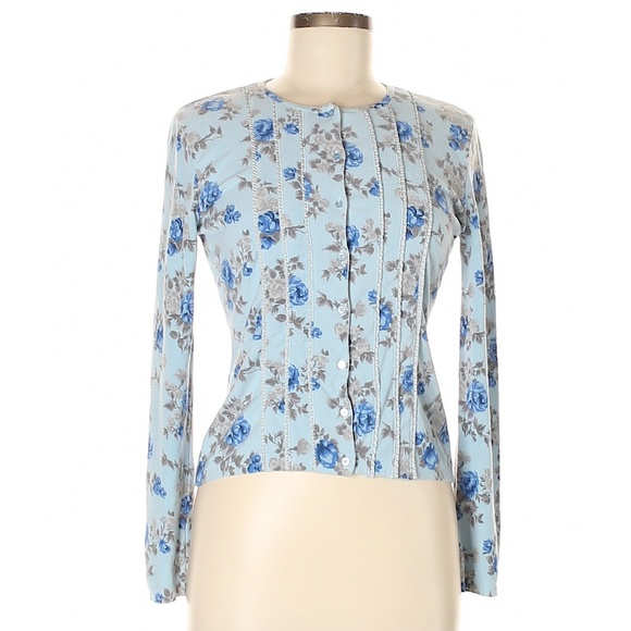 Blumarine Sweaters - Blumarine Light Blue Floral Cardigan